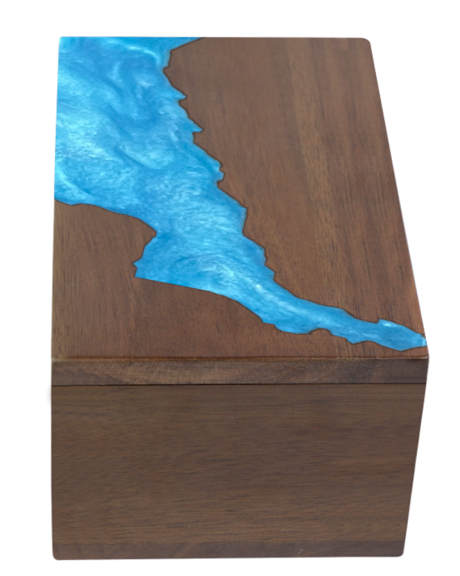 Koa Wood and Aqua Resin Keepsake Box - Large