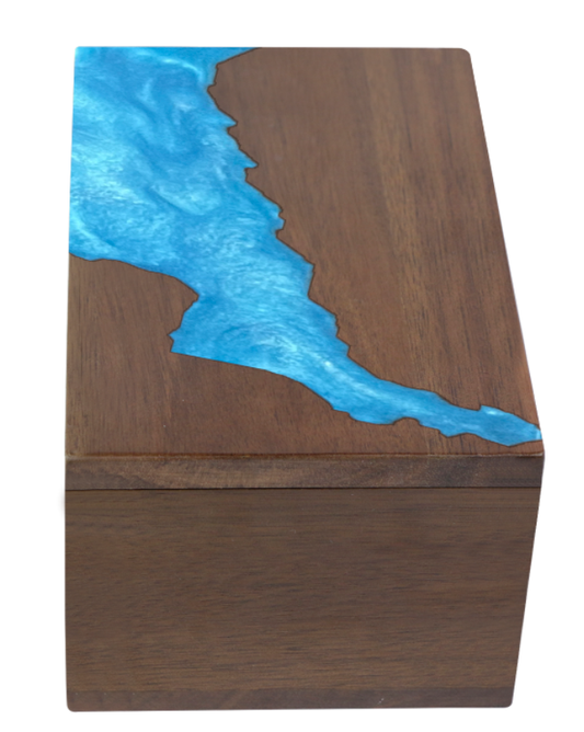 Koa Wood and Aqua Resin Keepsake Box - Large