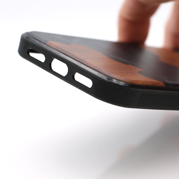 Koa Wood and Black Resin Phone Case - Bottom View