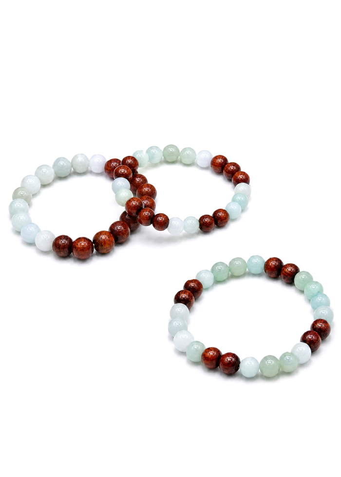 Koa Wood and Jade Beaded Bracelet