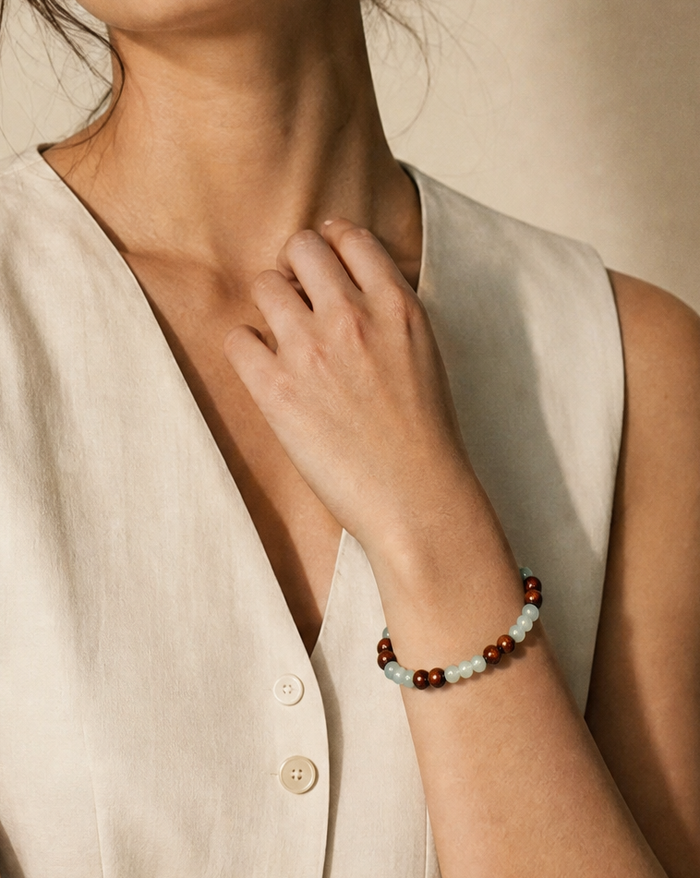 Koa Wood and Jade Beaded Bracelet