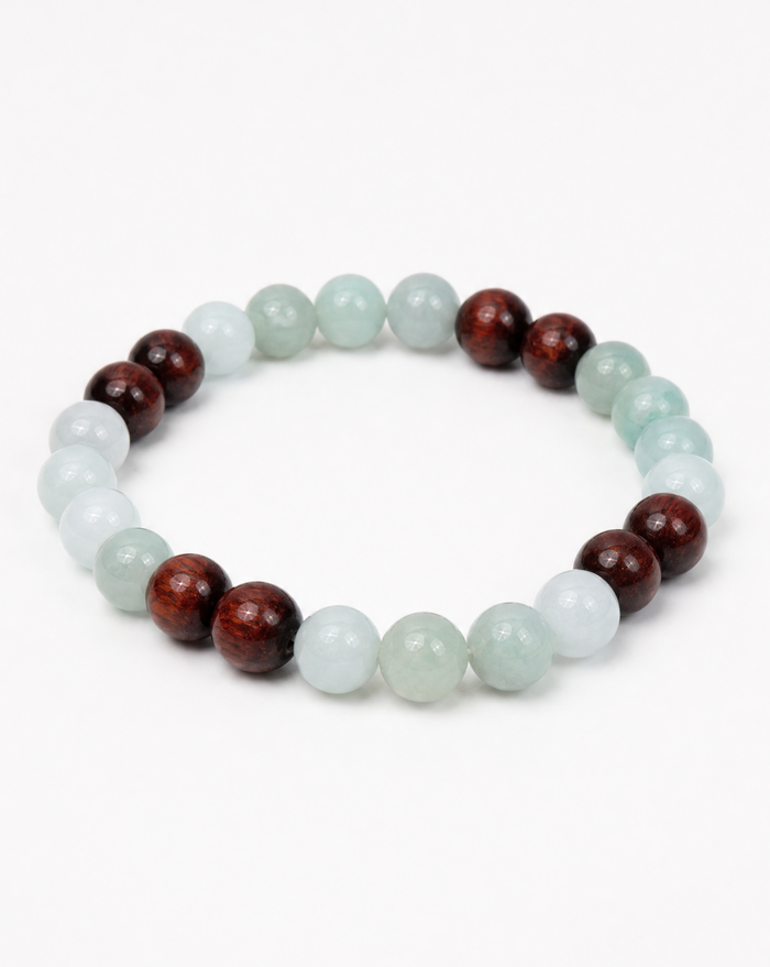 Koa Wood and Jade Beaded Bracelet