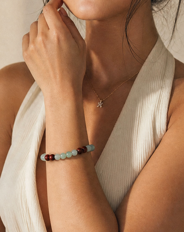 Koa Wood and Jade Beaded Bracelet