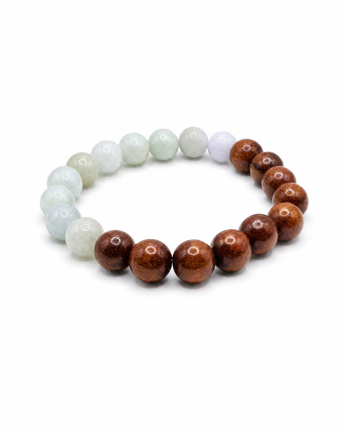 Koa Wood and Jade Beaded Bracelet - Back View