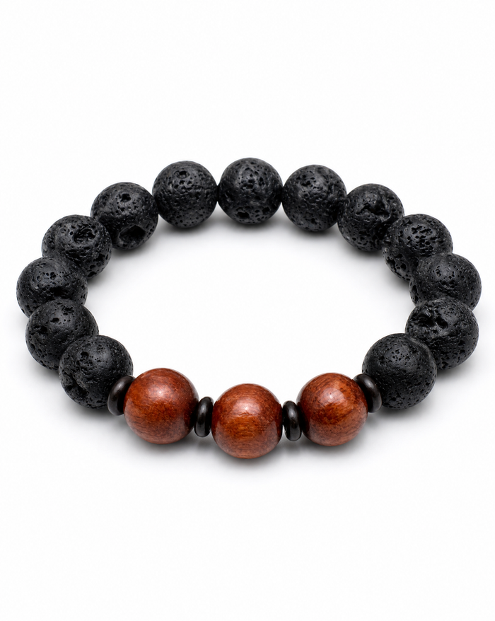 Koa Wood and Lava Beads Bracelet