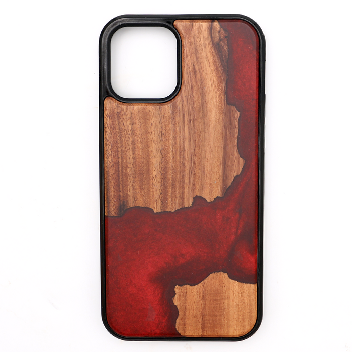 Koa Wood and Red Resin Phone Case - Front View