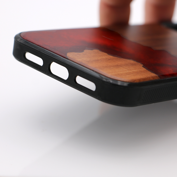 Koa Wood and Red Resin Phone Case - Bottom View