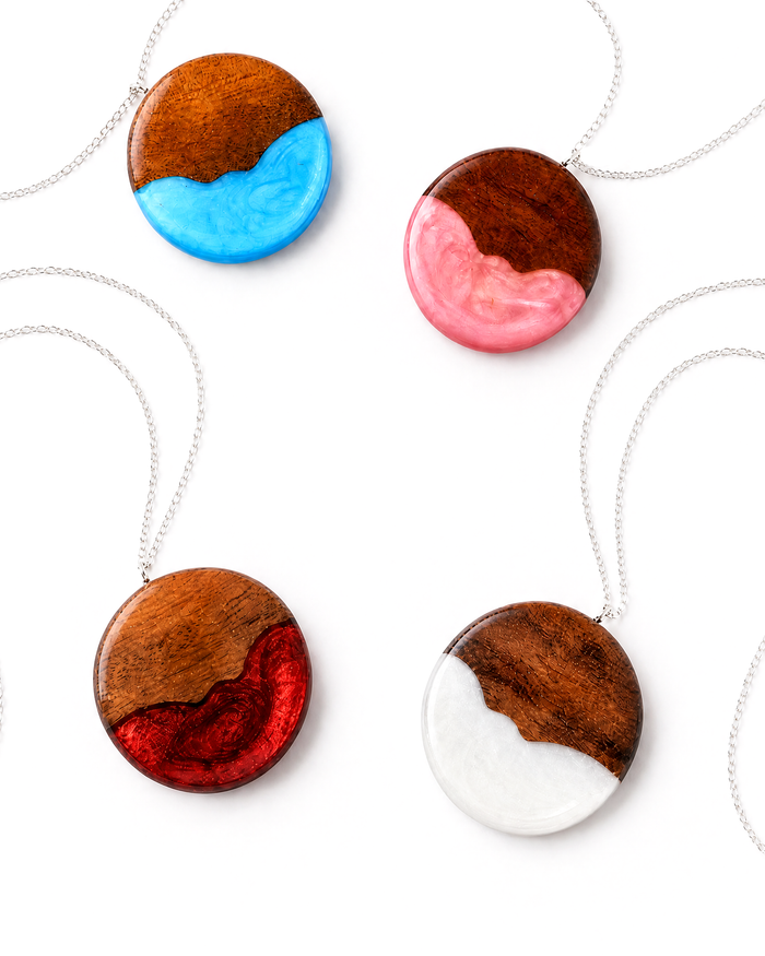 Koa Wood and Resin Circle Pendant