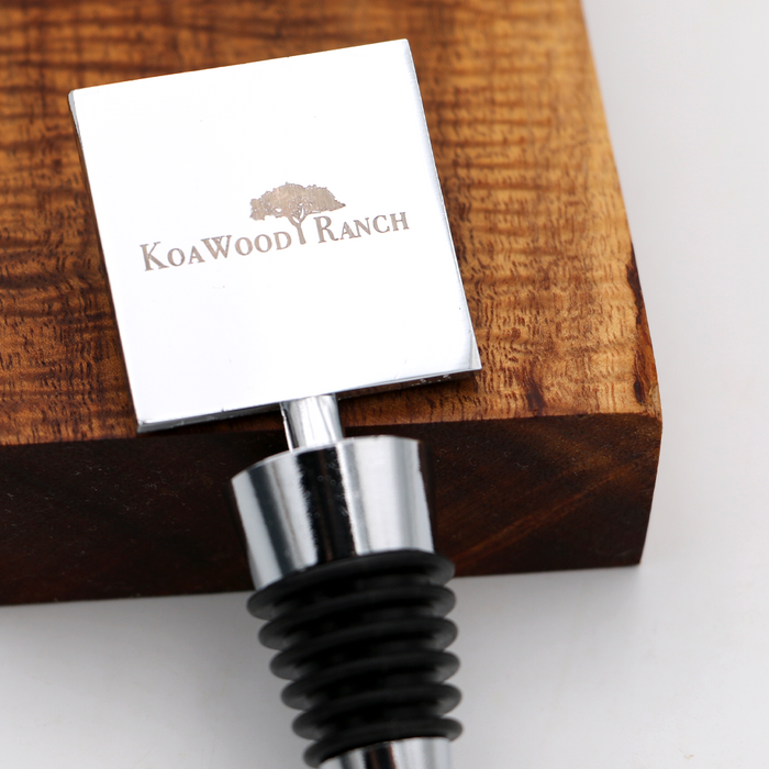 Koa Wood and Resin Square Bottle Stopper - Aqua - Back View