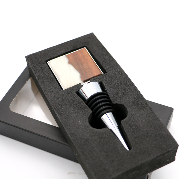 Koa Wood and Resin Square Bottle Stopper - White - Top View 2