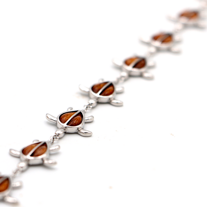 Koa Wood and Silver All Honu Bracelet - Close-Up