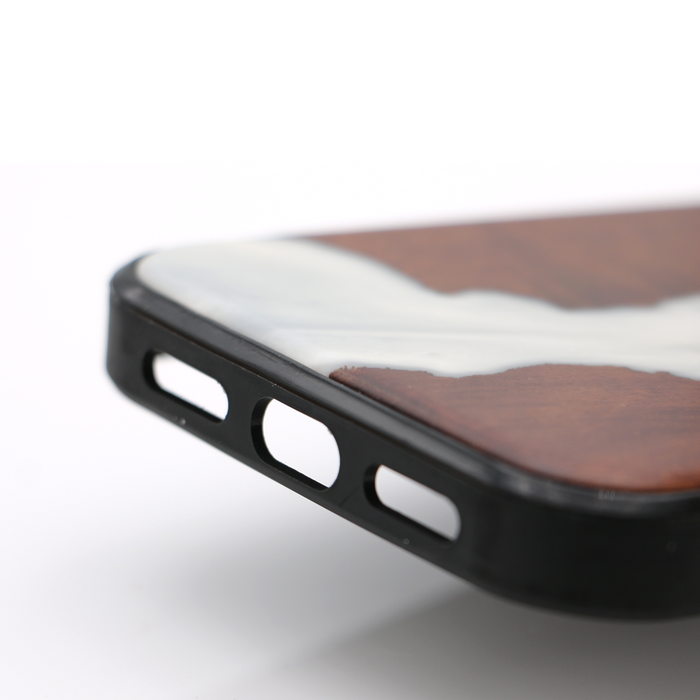 Koa Wood and White Resin Phone Case - Bottom View