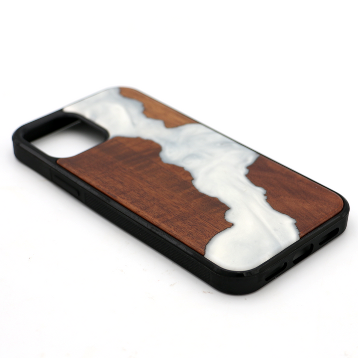 Koa Wood and White Resin Phone Case - Angled View 2