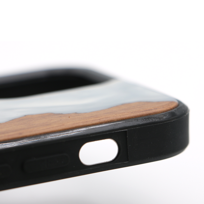 Koa Wood and White Resin Phone Case - Side View