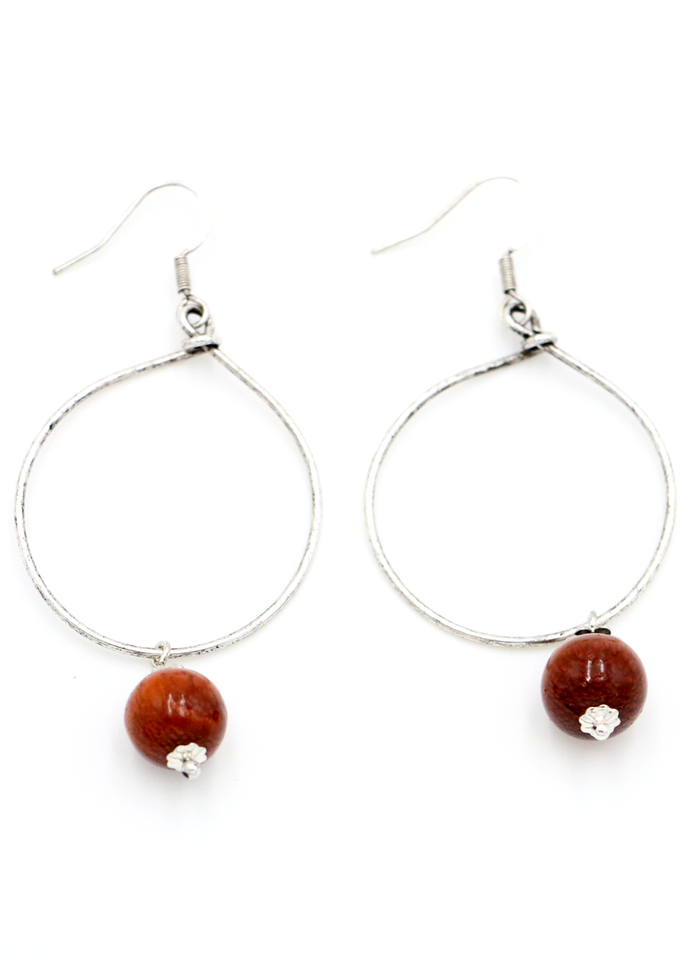 Koa Wood Bead with Wire Hoop Earrings
