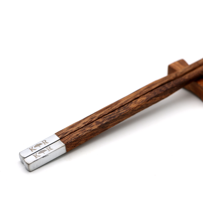 Koa Wood Chopsticks - Silver Accents - Back View