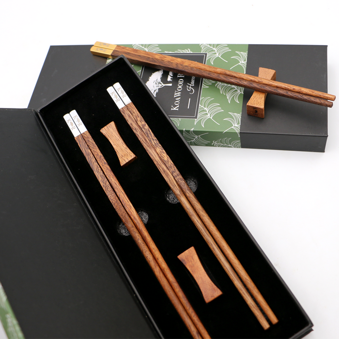 Koa Wood Chopsticks - Silver Accents