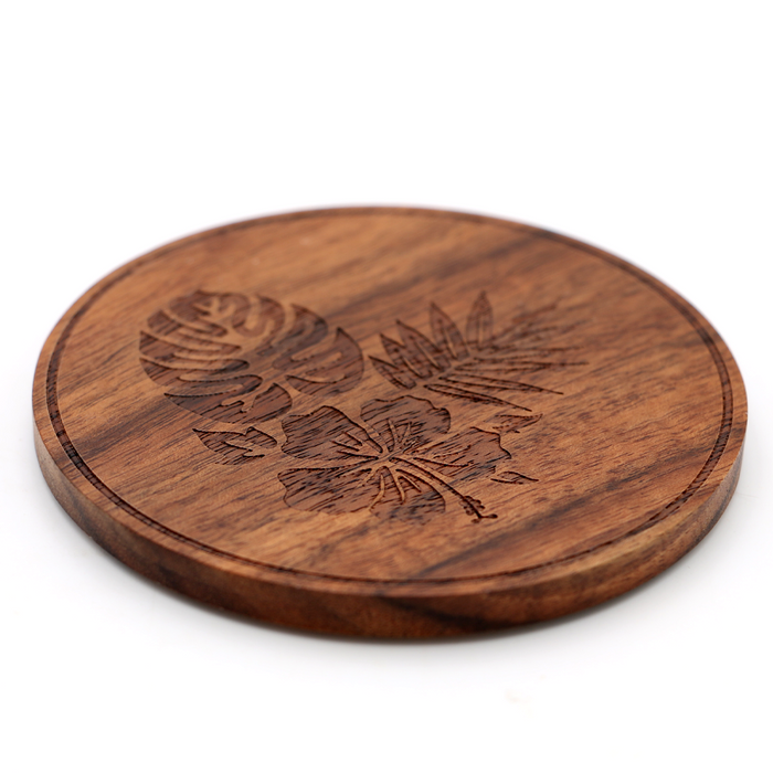Koa Wood Coasters Flora - Side View