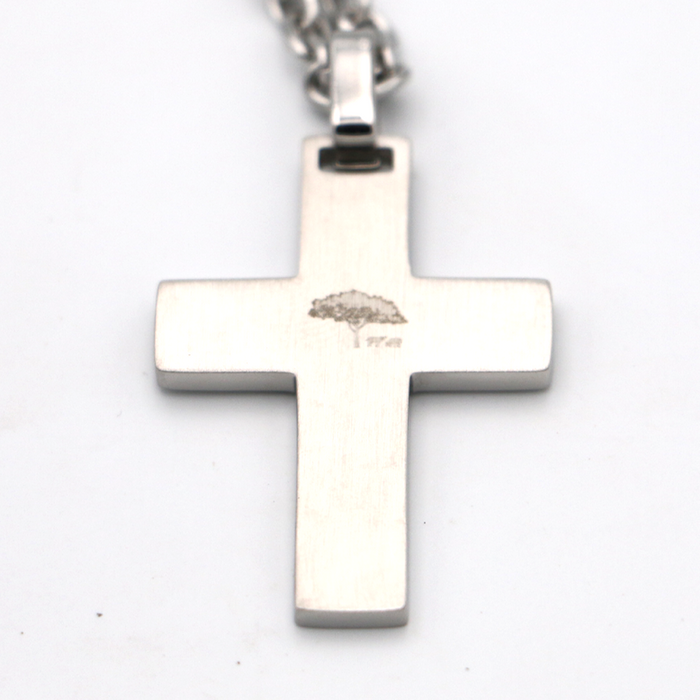 Koa Wood Inlay Cross - Stainless Steel - Back View