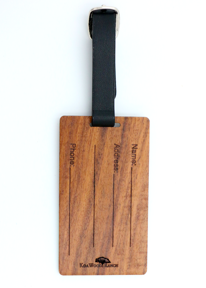 Koa Wood Luggage Tag - Hawaiian Islands Map - Back View