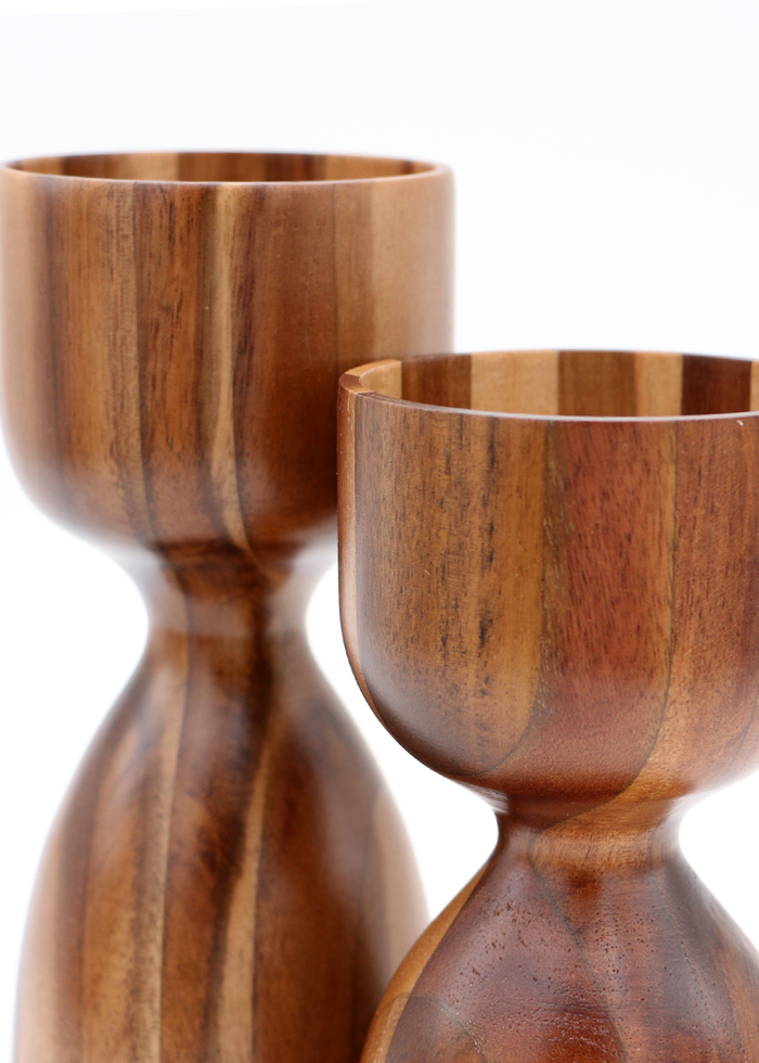 Koa Wood Pillar Candle Holder - Set of Two - Close-Up 1
