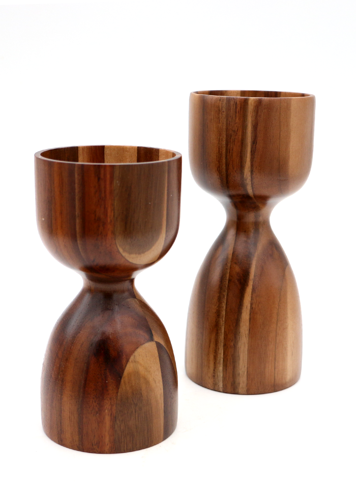 Koa Wood Pillar Candle Holder - Set of Two - Side View