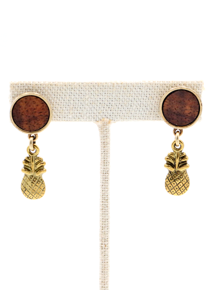 Koa Wood Post with Pineapple Earrings