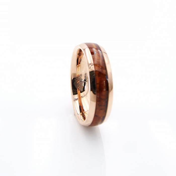 Koa Wood Rose Gold Tungsten Ring Rounded 6mm