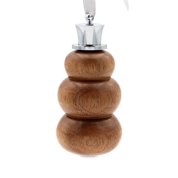 Koa Wood Snowman Ornament - Close-Up