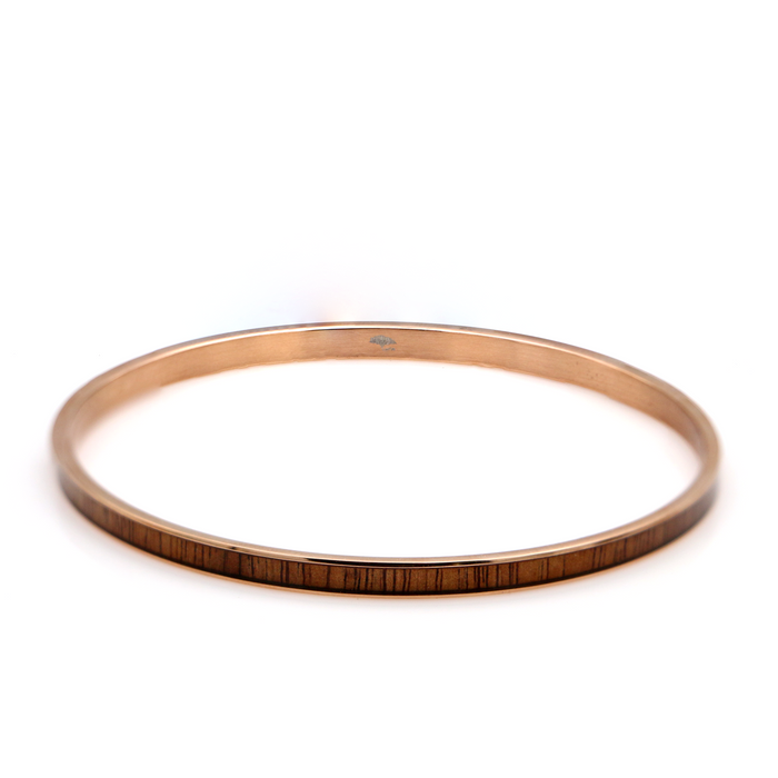 Koa Wood Stainless Steel Bangle - Gold, Rose Gold, and Silver - Angled View 3