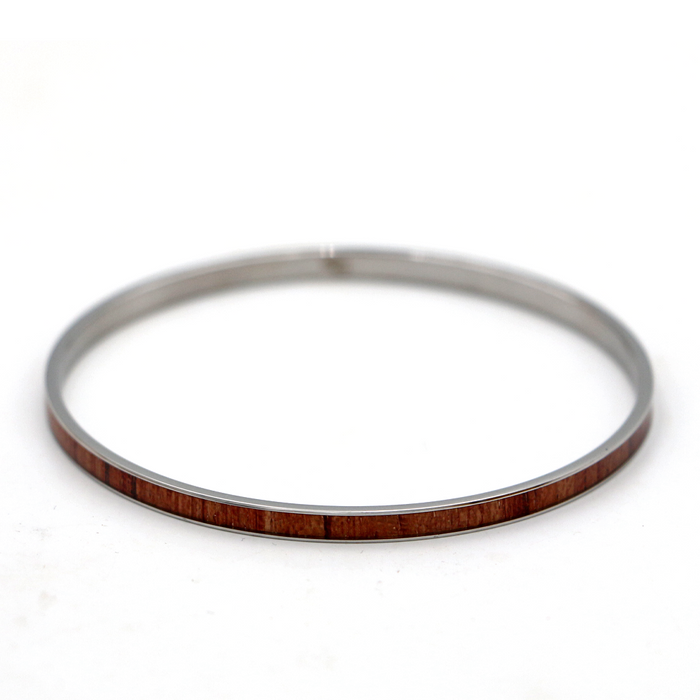 Koa Wood Stainless Steel Bangle - Gold, Rose Gold, and Silver - Angled View 4