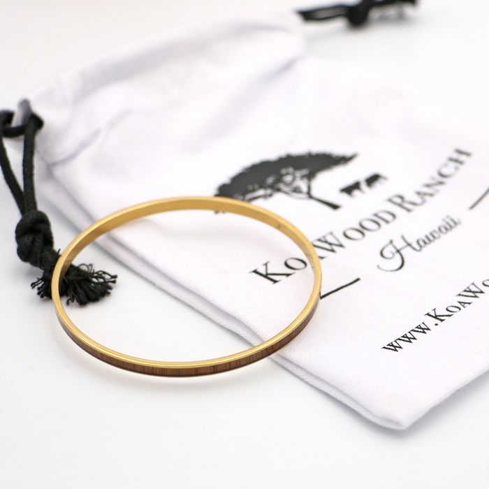 Koa Wood Stainless Steel Bangle - Gold, Rose Gold, and Silver - Angled View 5