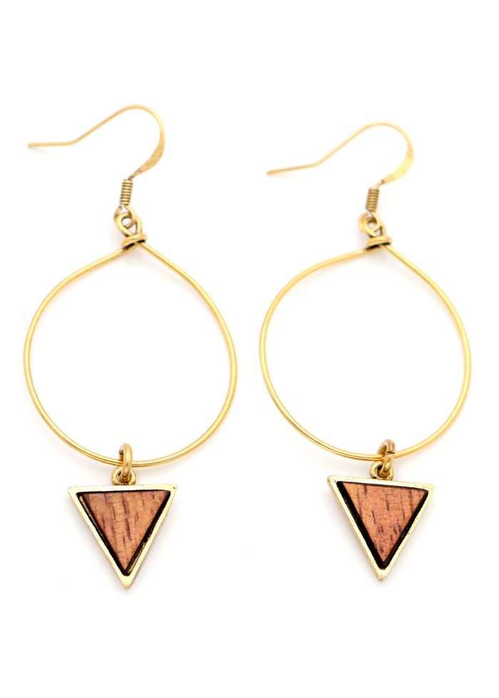 Koa Wood Triangle with Wire Hoop - Angled View 1
