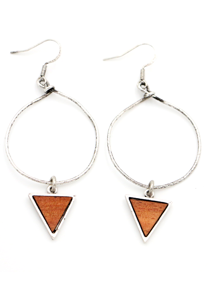 Koa Wood Triangle with Wire Hoop - Angled View 2