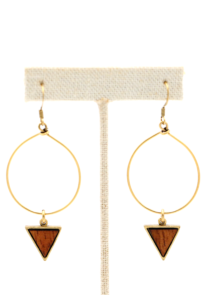 Koa Wood Triangle with Wire Hoop - Angled View 3