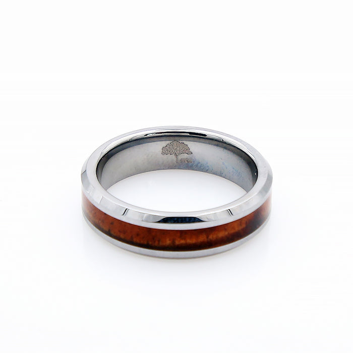 Koa Wood Tungsten Ring Beveled 6mm