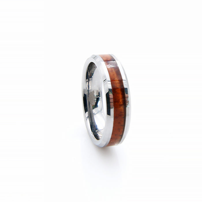 Koa Wood Tungsten Ring Beveled 6mm
