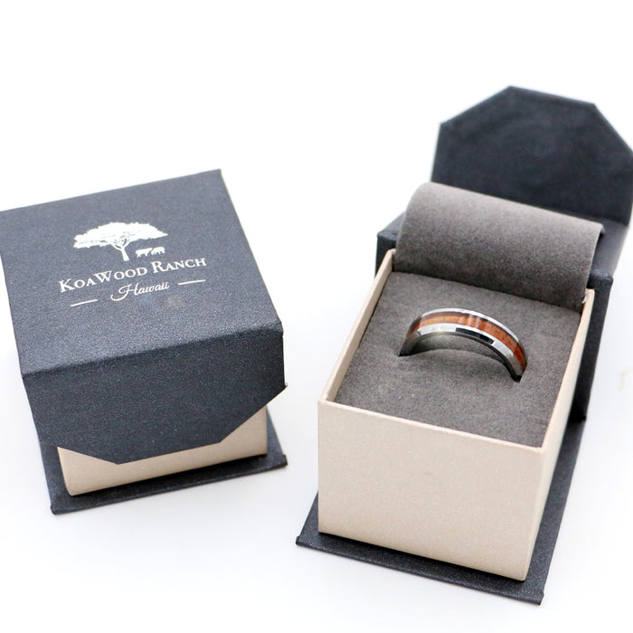 Koa Wood Tungsten Ring Beveled 6mm