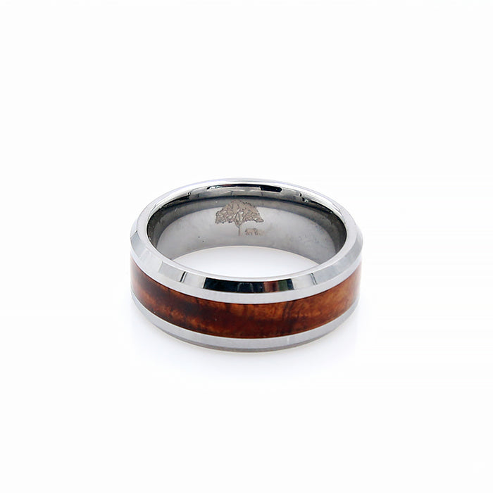 Koa Wood Tungsten Ring Beveled 8mm