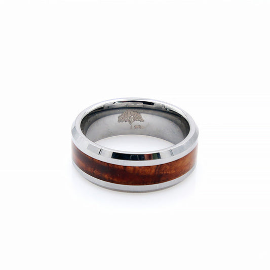 Koa Wood Tungsten Ring Beveled 8mm