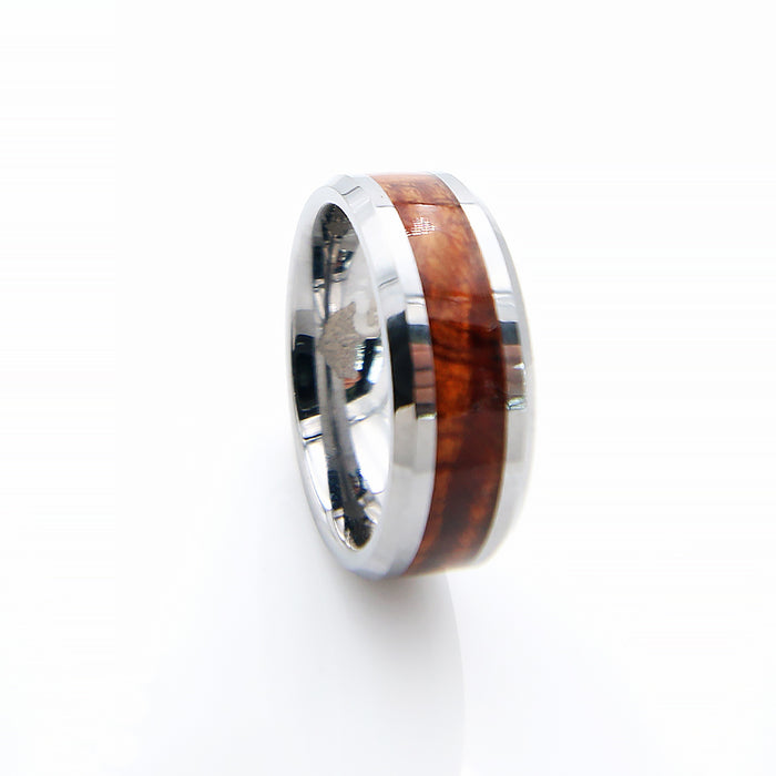 Koa Wood Tungsten Ring Beveled 8mm