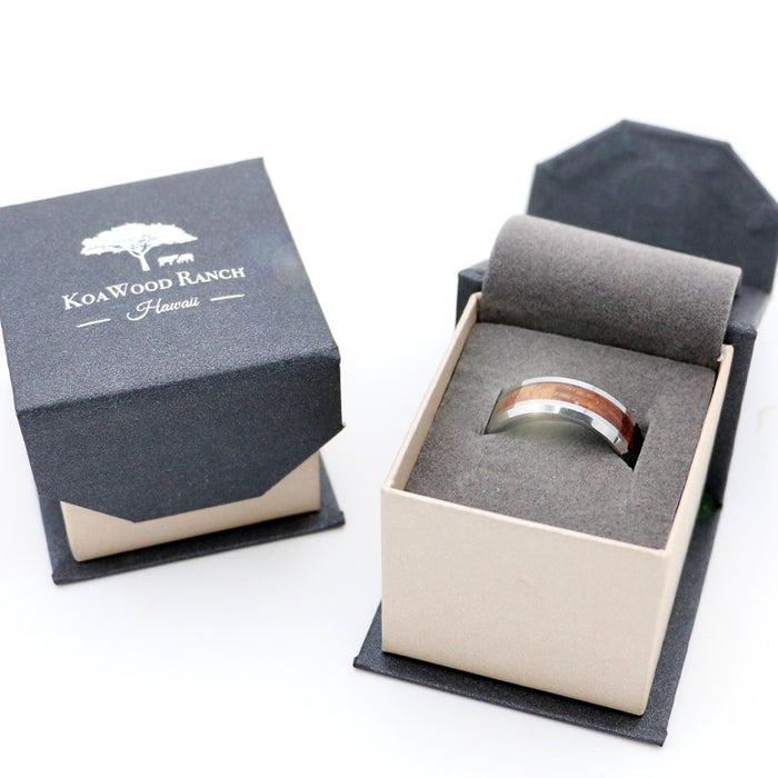 Koa Wood Tungsten Ring Beveled 8mm