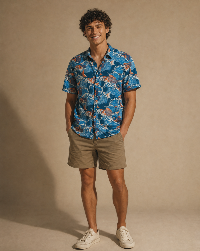 Koi and Waves - Teal