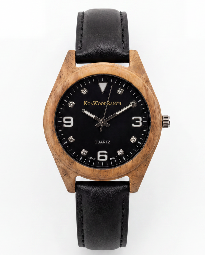 Kona - Hawaiian Koa and Leather Band Watch: Black