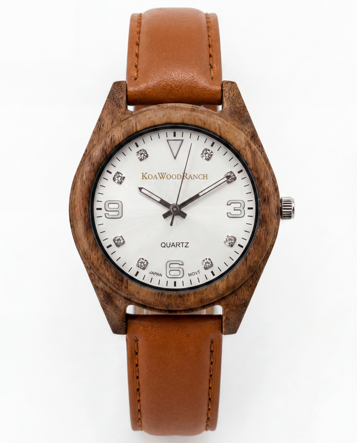 Kona - Hawaiian Koa and Leather Band Watch: Tan