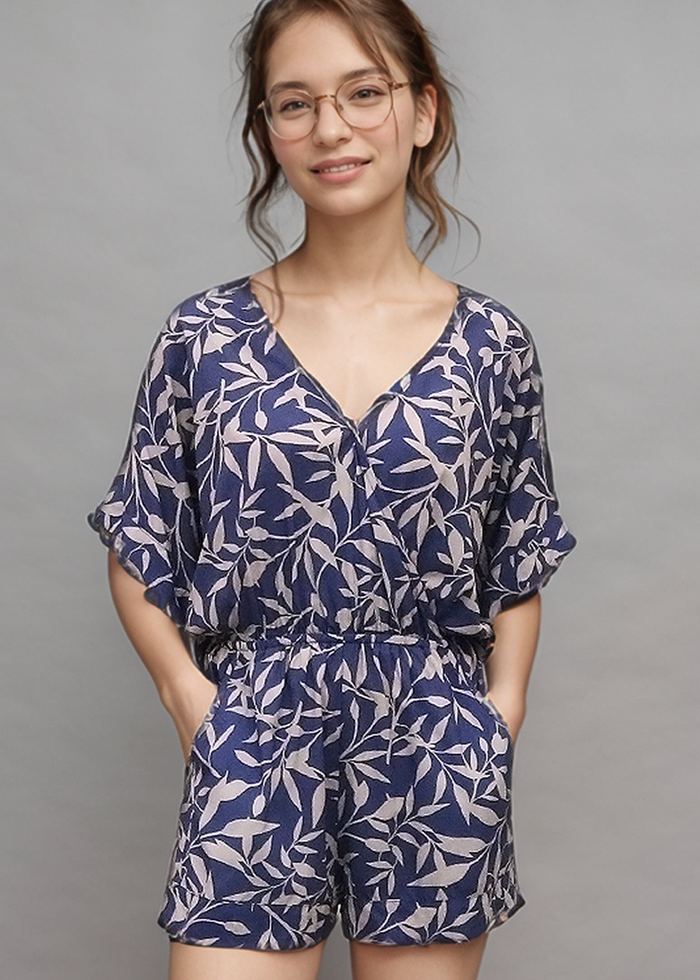 Kona Romper - Floral Blue - Close-Up