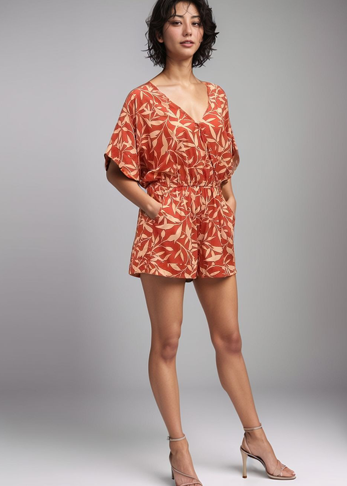 Kona Romper - Floral Sunset - Front View