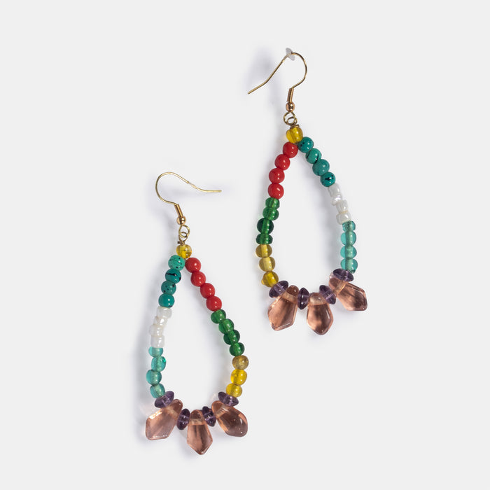 Ladies' 3 Droplet Earrings - Pink