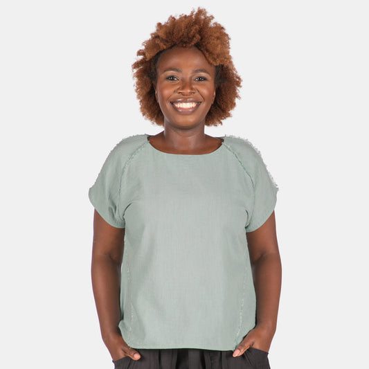 Ladies' Dora Fray Top - Ocean