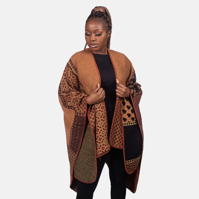 Ladies' Ethnic Throw Over - Brown